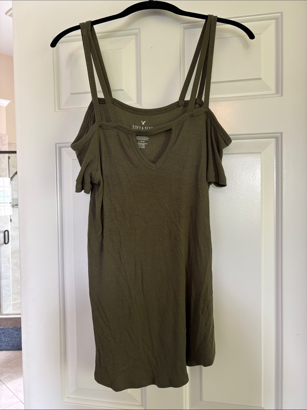 American Eagle Outfitters Olive Green Cold-Shoulder Tank